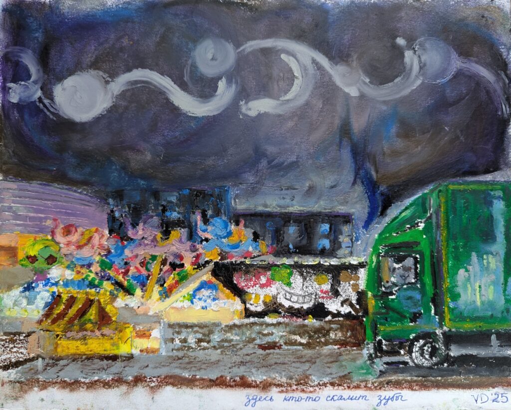 Vlada Darenenkova tekening Kermis in Alblasserdam II 2025 Potlood en vetkrijt op papier 24x30cm